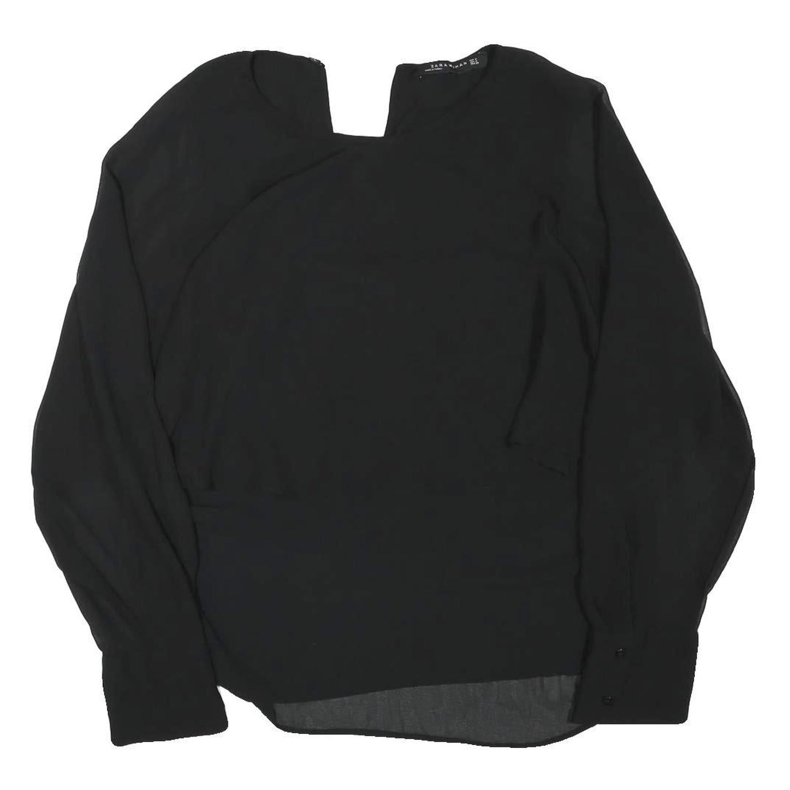 ZARA Womens Black Basic Long Sleeve Round Neck Top M Lightweight