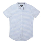 THREADBARE Mens Blue & White Striped Cotton Blend Shirt M Casual Summer Short