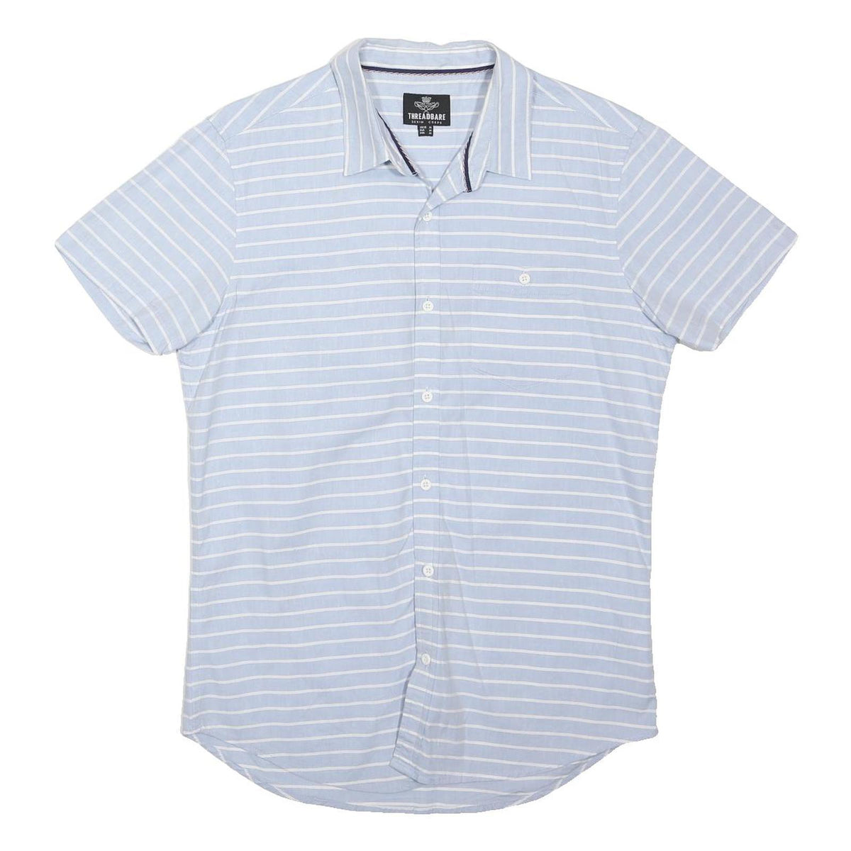 THREADBARE Mens Blue & White Striped Cotton Blend Shirt M Casual Summer Short