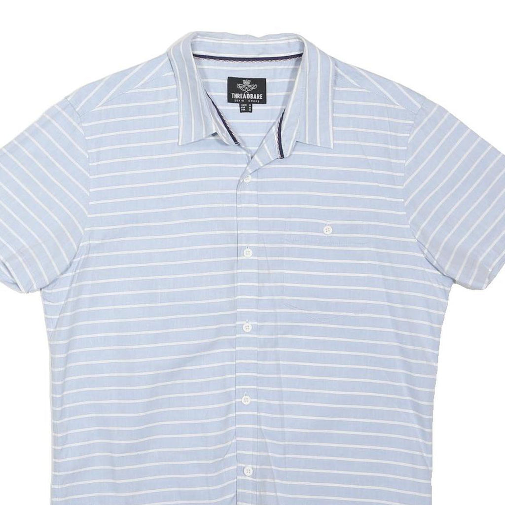 THREADBARE Mens Blue & White Striped Cotton Blend Shirt M Casual Summer Short