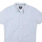 THREADBARE Mens Blue & White Striped Cotton Blend Shirt M Casual Summer Short
