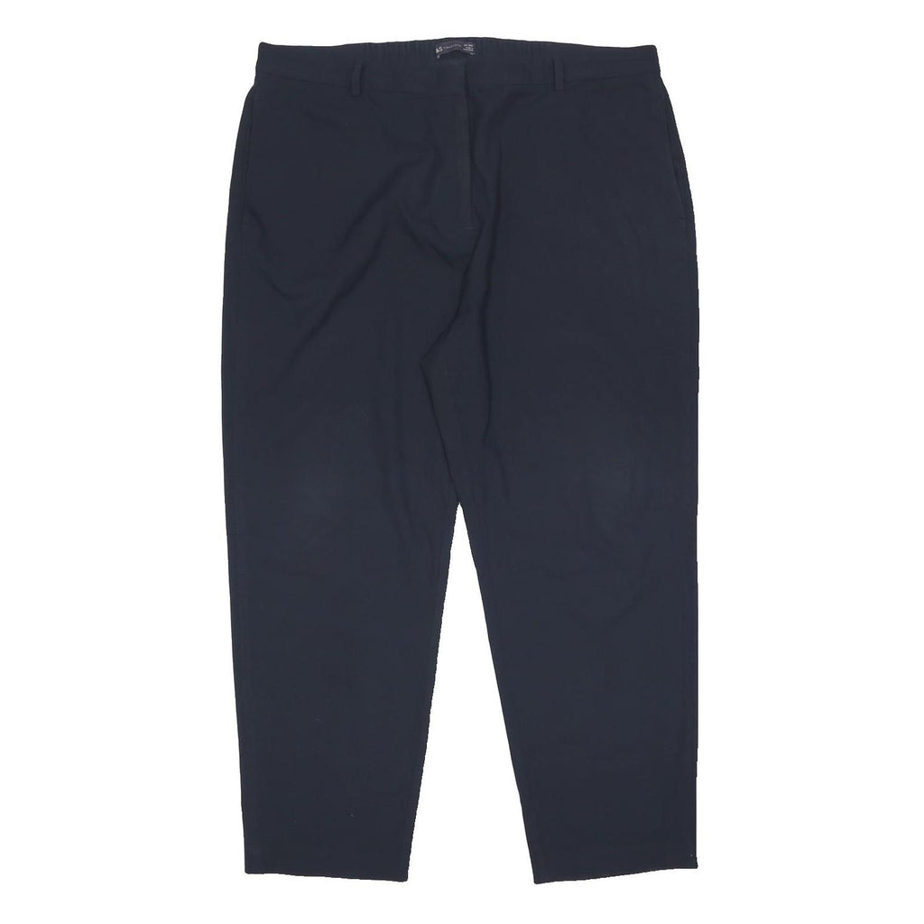 M&S Womens Blue & Navy Regular Fit Straight Leg Woven Trousers W39 L28 Zip