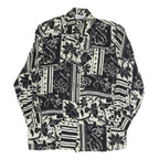 LES ESSENTIALS Womens Black & White Printed Shirt Long Sleeve Collared M Button