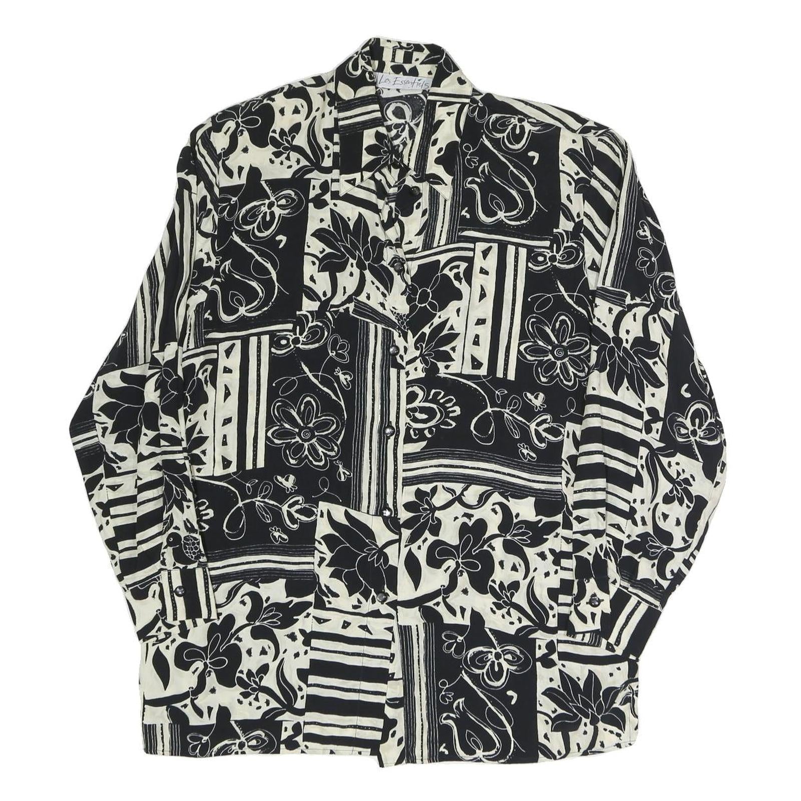 LES ESSENTIALS Womens Black & White Printed Shirt Long Sleeve Collared M Button