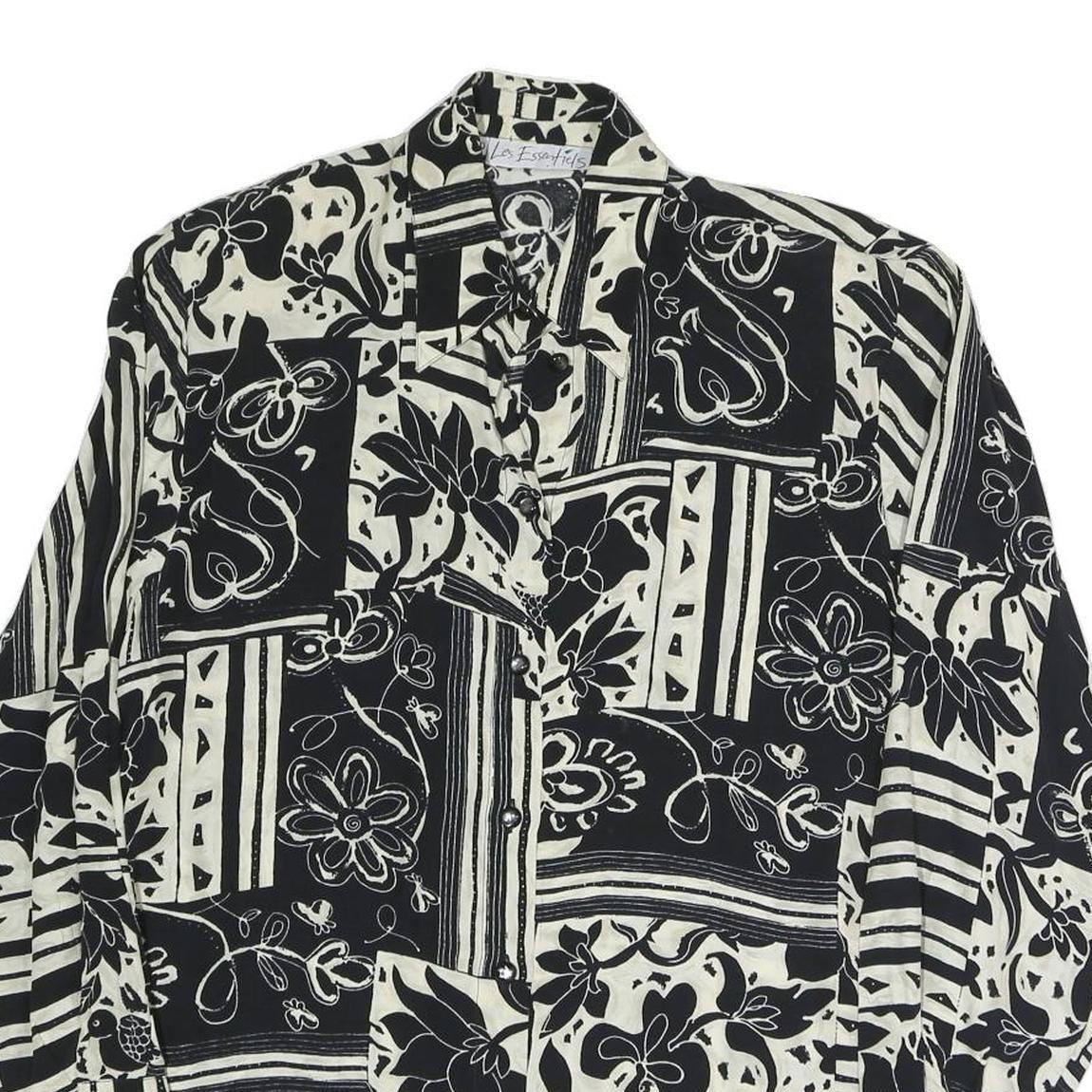 LES ESSENTIALS Womens Black & White Printed Shirt Long Sleeve Collared M Button