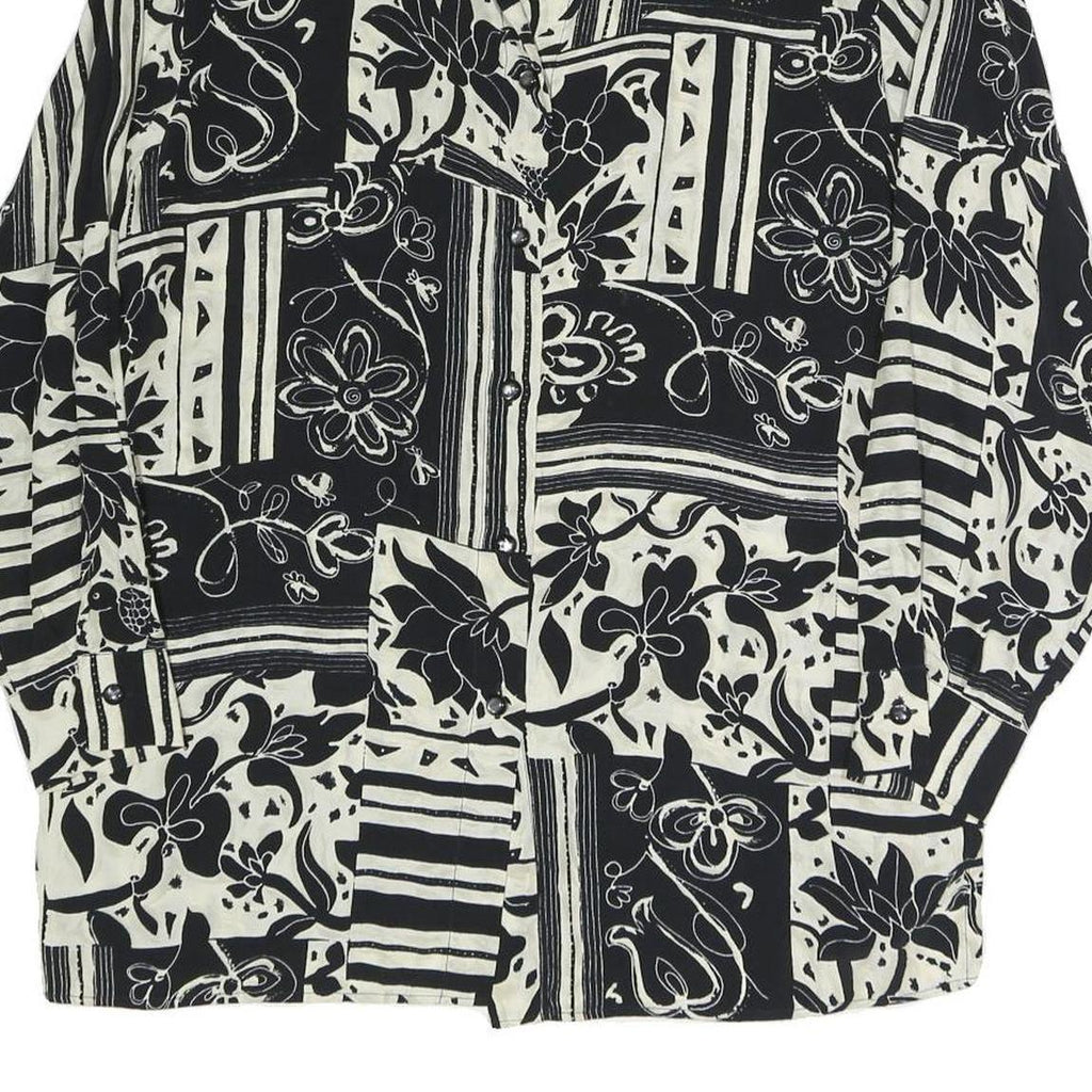 LES ESSENTIALS Womens Black & White Printed Shirt Long Sleeve Collared M Button