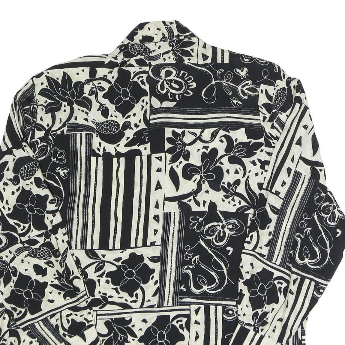 LES ESSENTIALS Womens Black & White Printed Shirt Long Sleeve Collared M Button