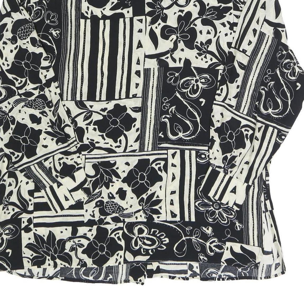 LES ESSENTIALS Womens Black & White Printed Shirt Long Sleeve Collared M Button