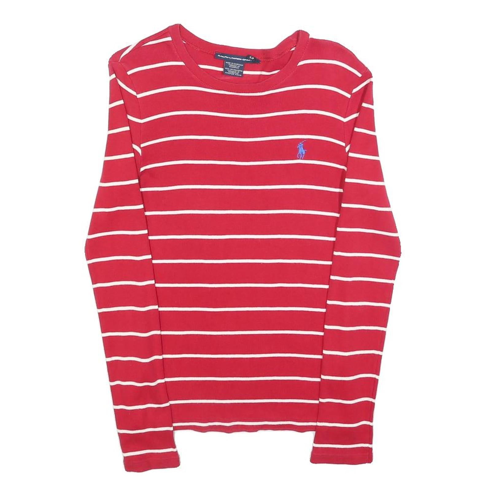 RALPH LAUREN SPORT Womens Red & White Patterned Jumper Crew Neck Basic Knit S