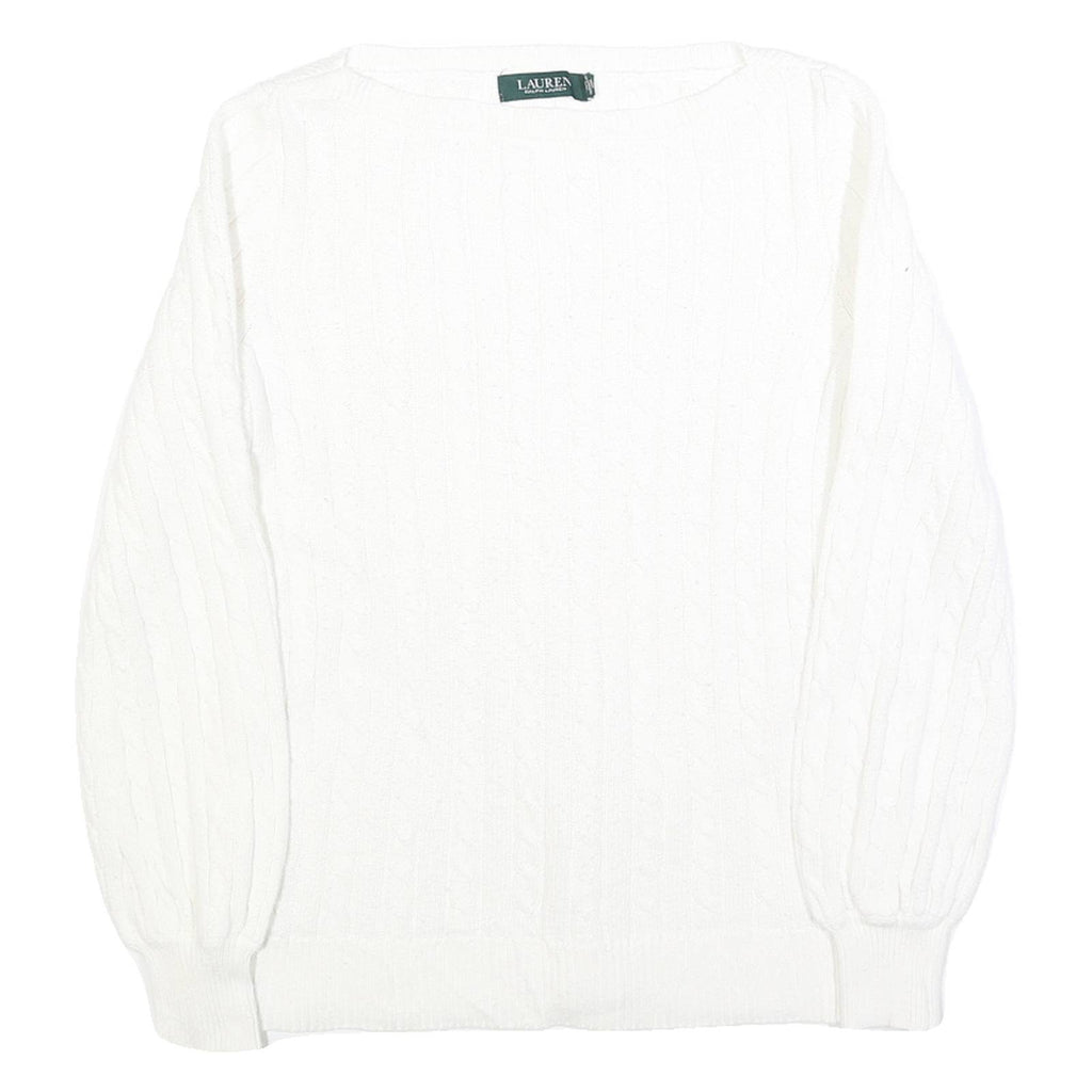 LAUREN RALPH LAUREN Womens White Plain Crew Neck Basic Knit Jumper S Cotton