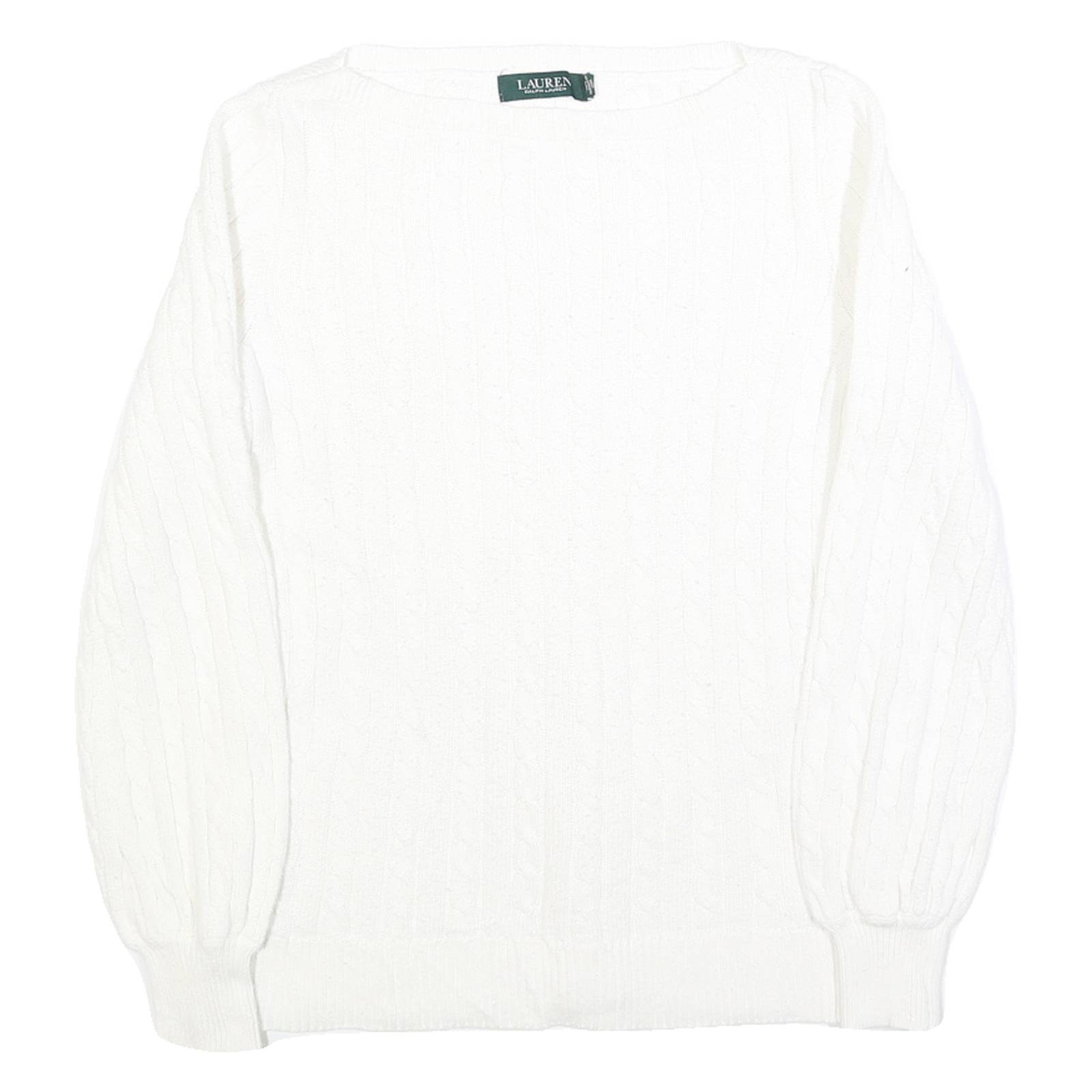 LAUREN RALPH LAUREN Womens White Plain Crew Neck Basic Knit Jumper S Cotton