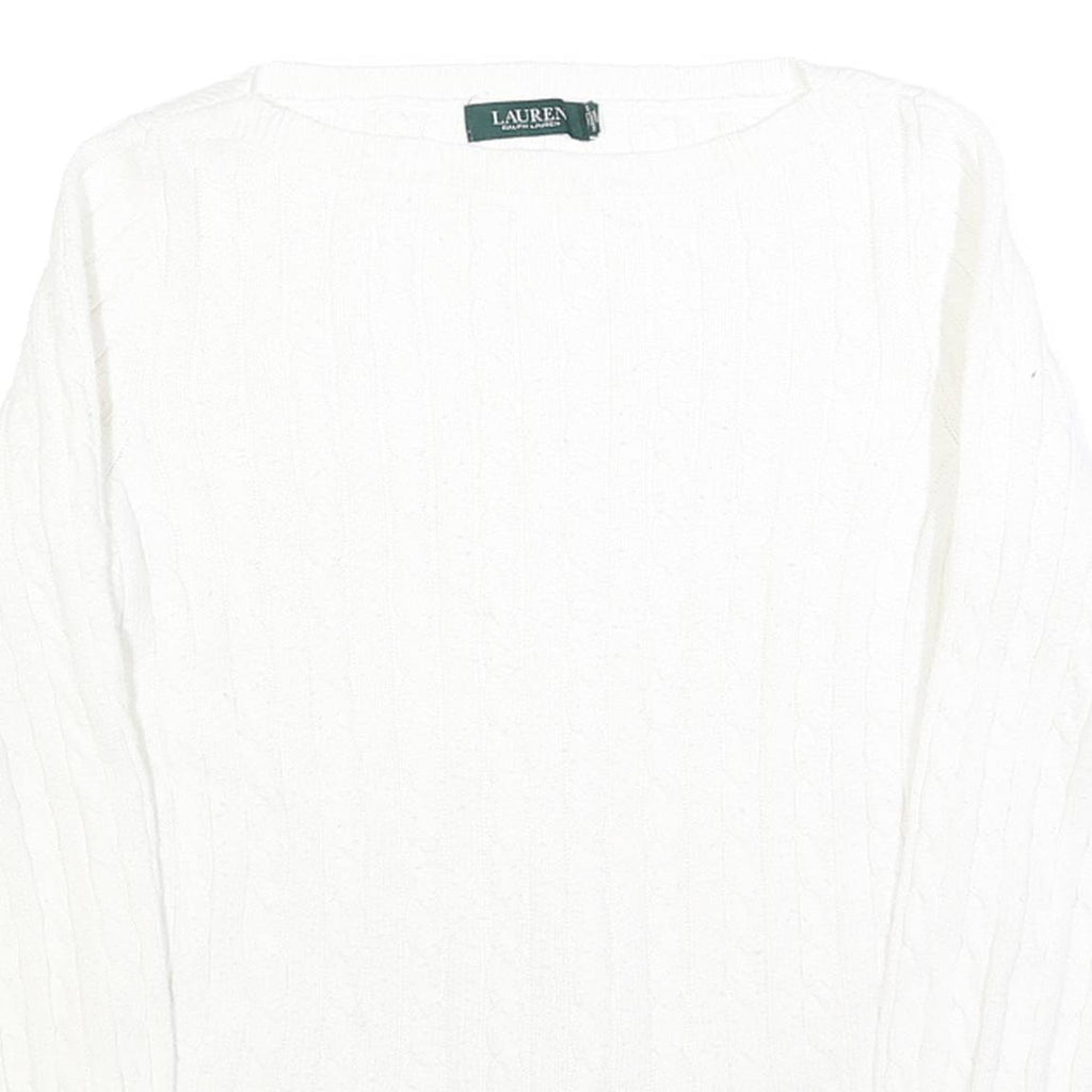 LAUREN RALPH LAUREN Womens White Plain Crew Neck Basic Knit Jumper S Cotton