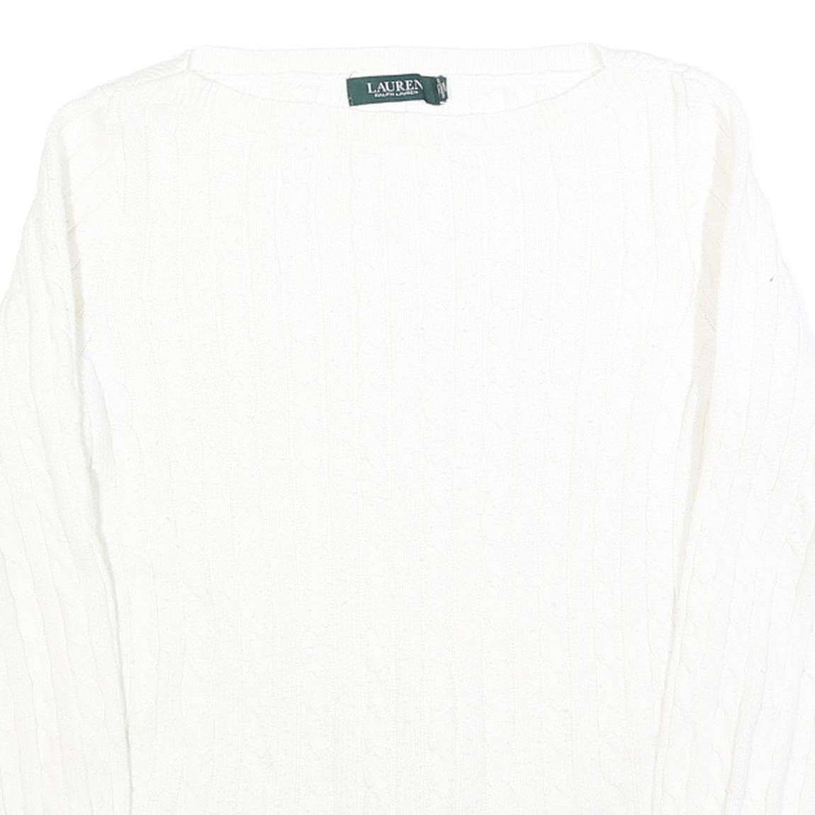 LAUREN RALPH LAUREN Womens White Plain Crew Neck Basic Knit Jumper S Cotton