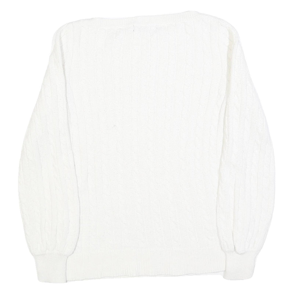 LAUREN RALPH LAUREN Womens White Plain Crew Neck Basic Knit Jumper S Cotton