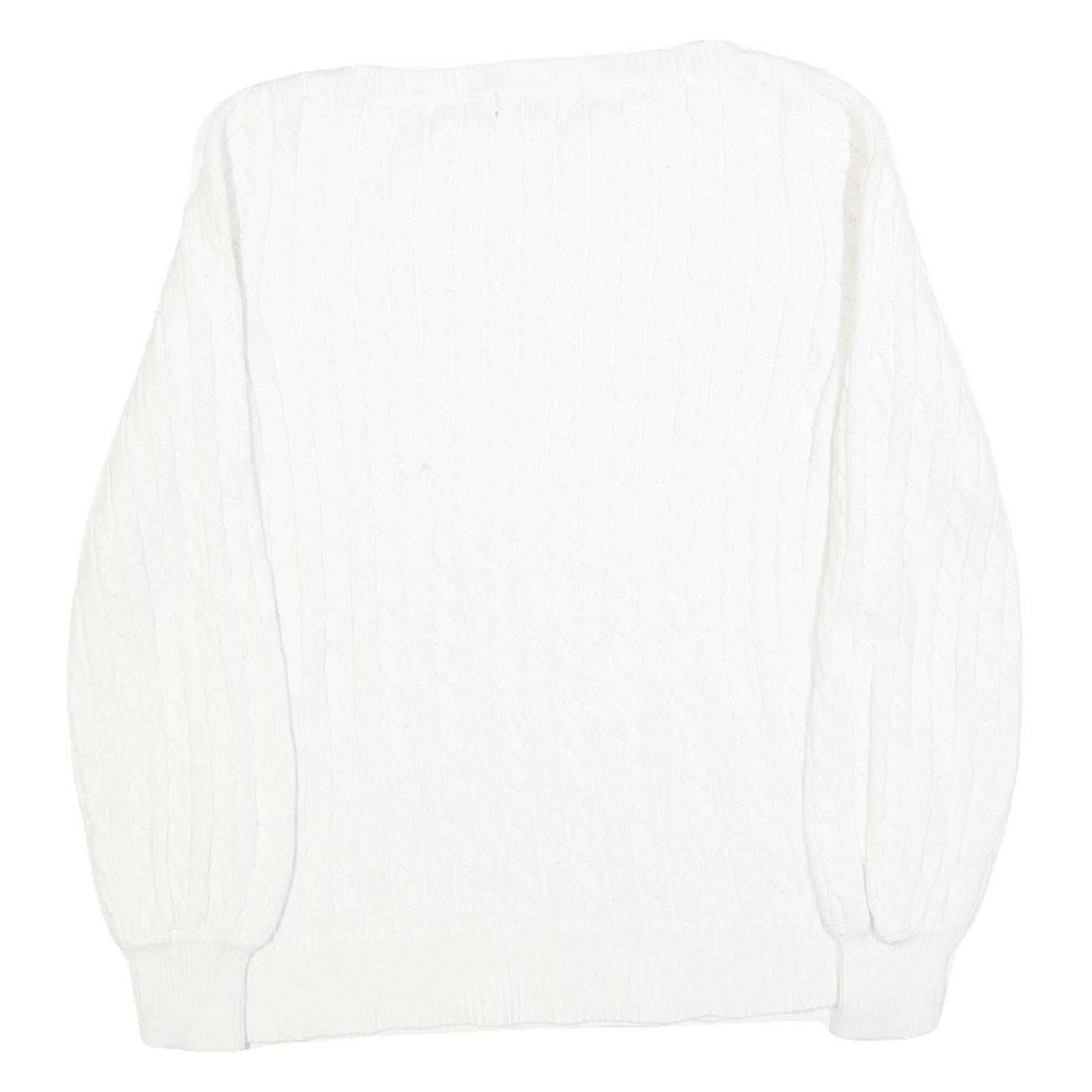 LAUREN RALPH LAUREN Womens White Plain Crew Neck Basic Knit Jumper S Cotton