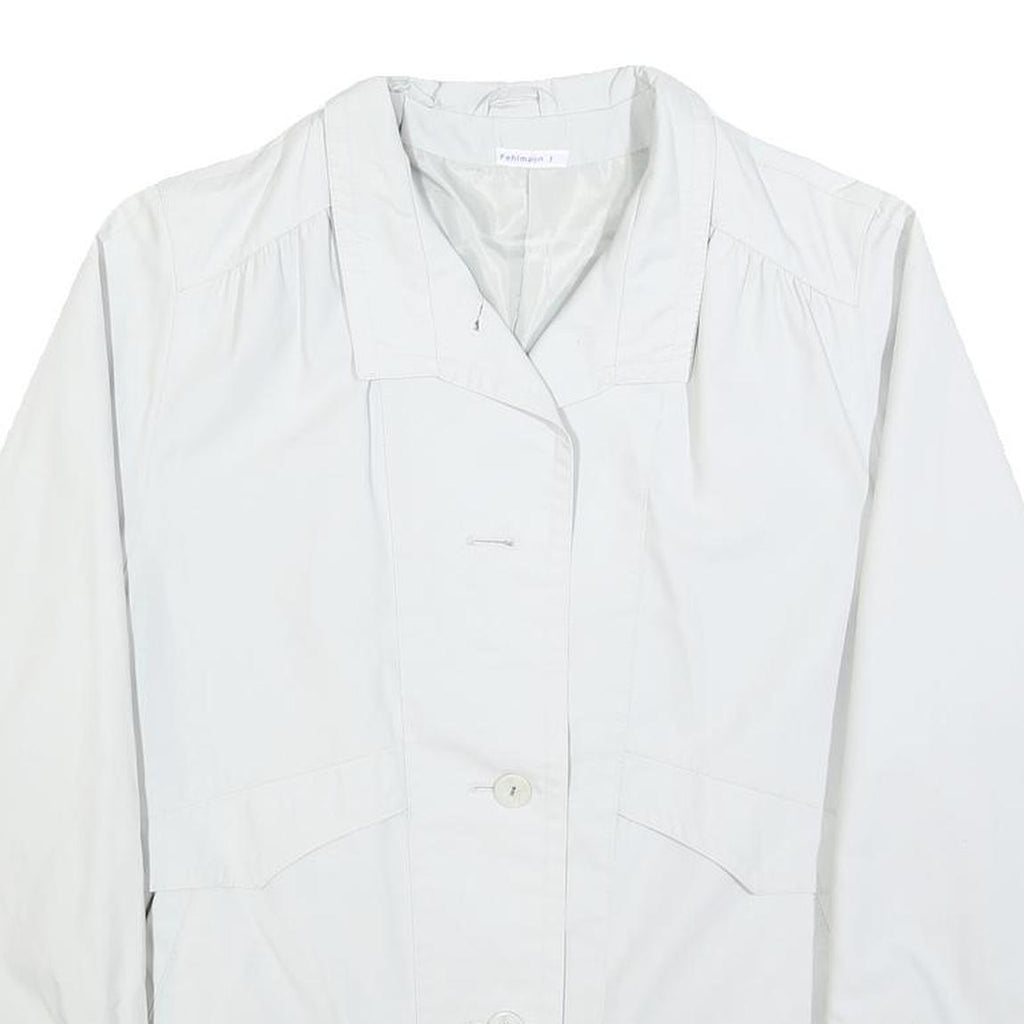 Womens White Casual Jacket M Polyester Blend Button Plain Classic