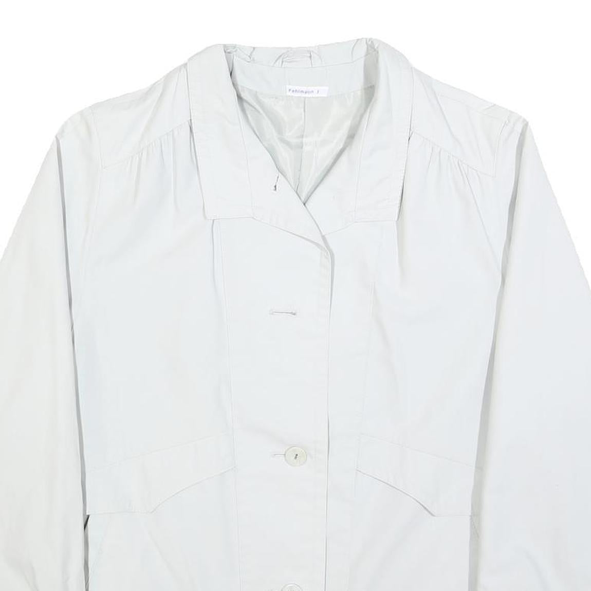 Womens White Casual Jacket M Polyester Blend Button Plain Classic
