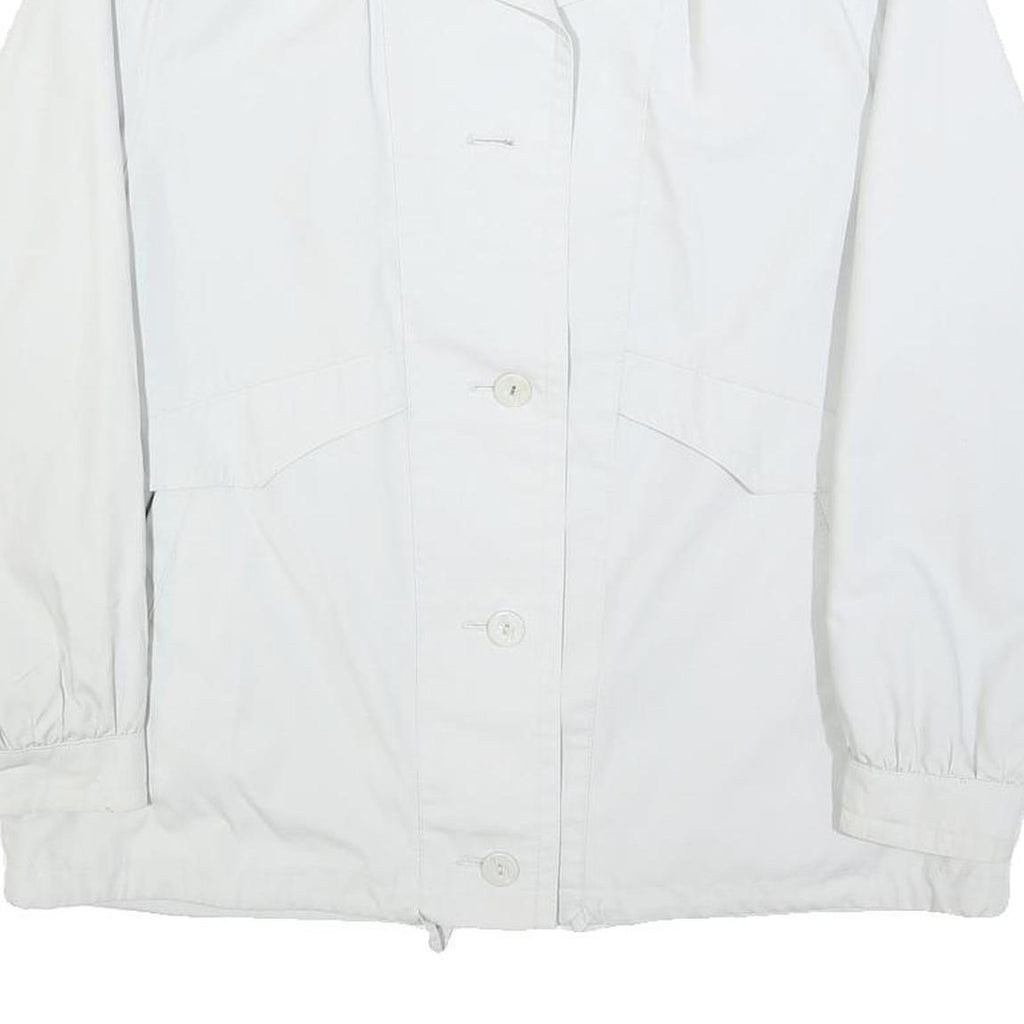 Womens White Casual Jacket M Polyester Blend Button Plain Classic