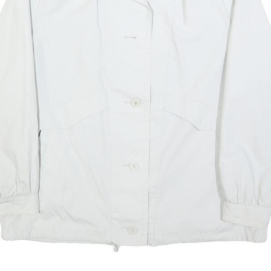 Womens White Casual Jacket M Polyester Blend Button Plain Classic