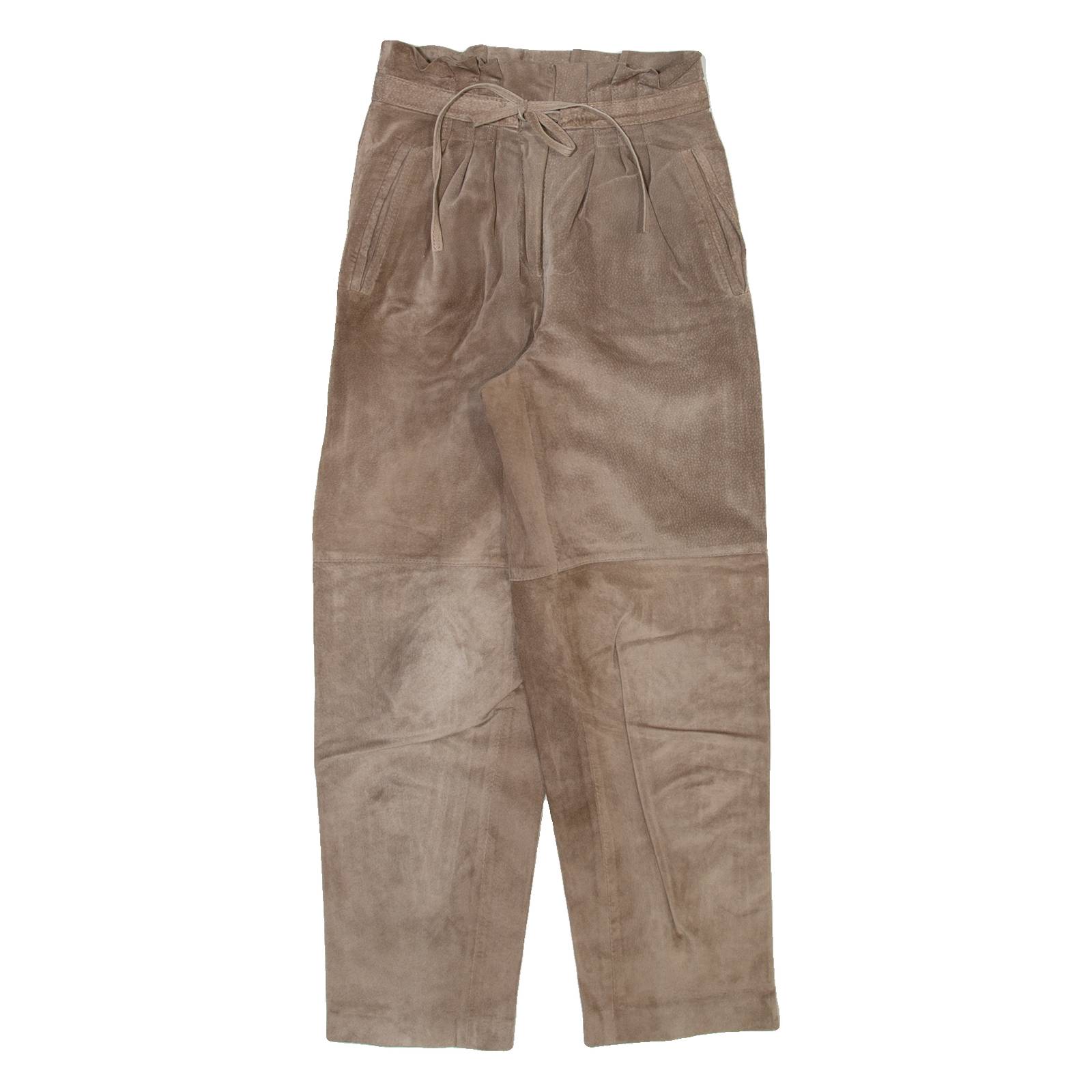 Womens Leather Trousers Brown Relaxed Tapered W24 L27