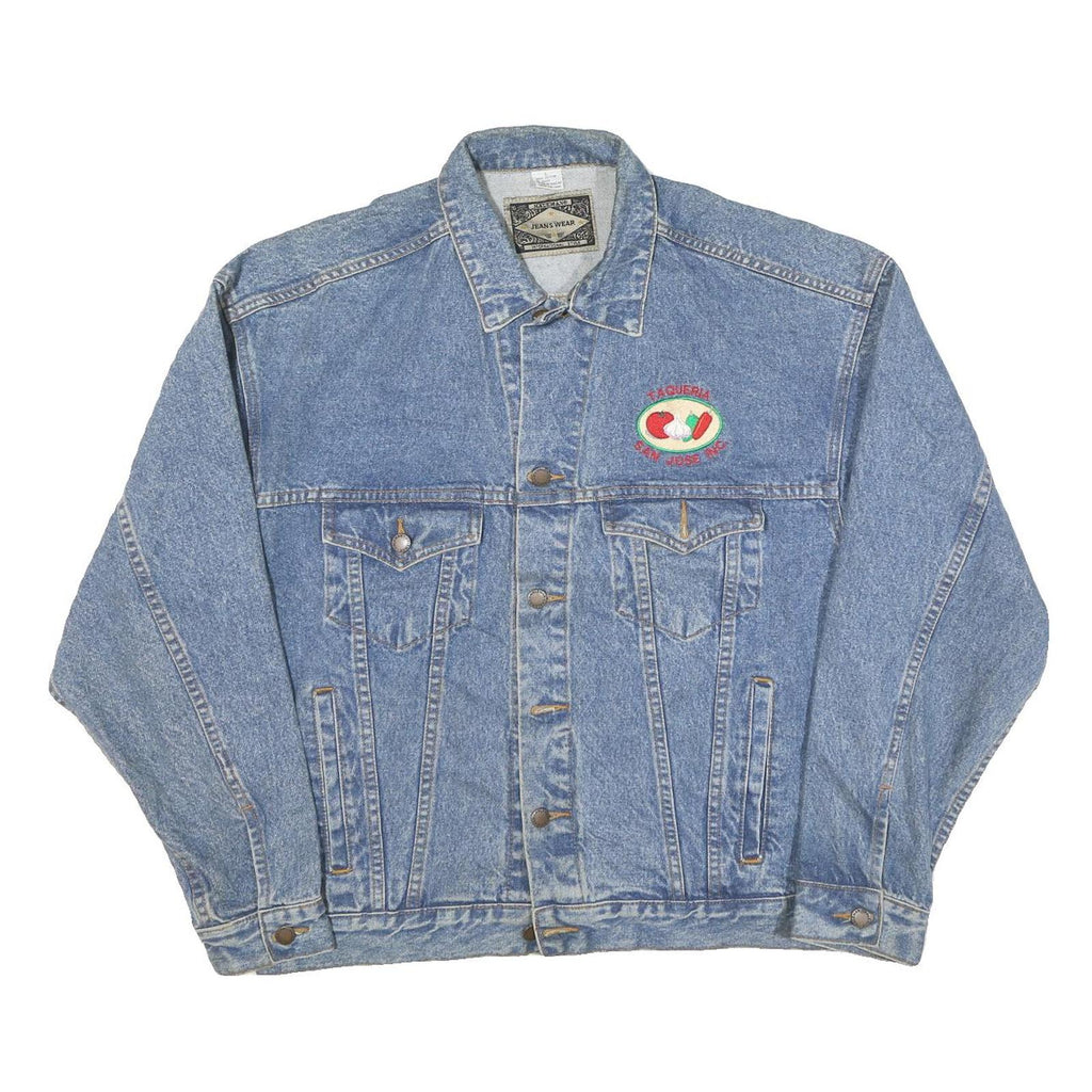 HALEMANE Mens Blue Denim Casual Jacket L Cotton Blend Button Front Plain