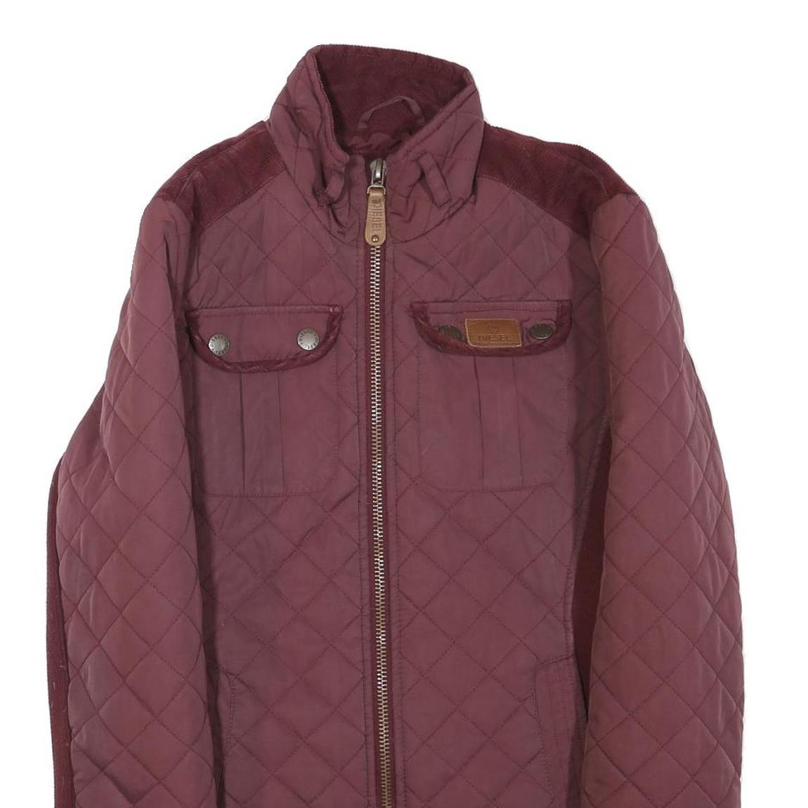 DIESEL Womens Maroon Quilted Jacket S Polyester Blend Zip Pockets
