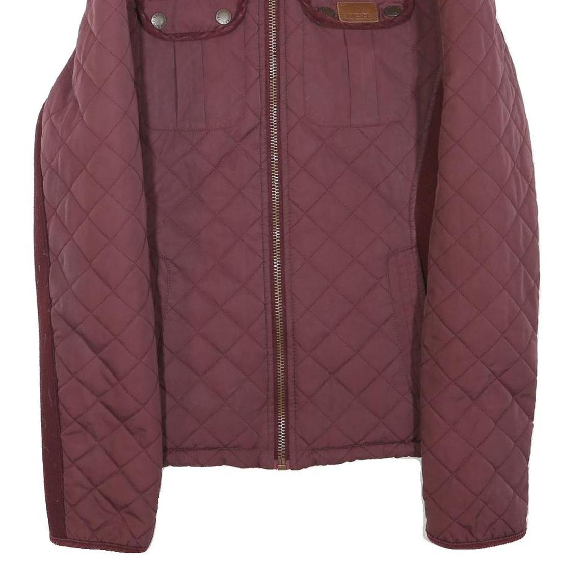 DIESEL Womens Maroon Quilted Jacket S Polyester Blend Zip Pockets