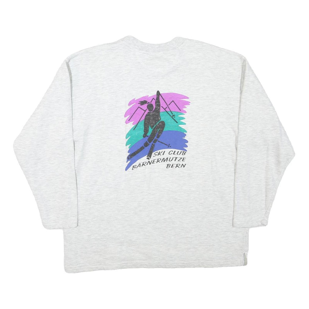 DETTO FATTO Mens White Ski Club Graphic Crew Neck L Cotton Blend Sweatshirt