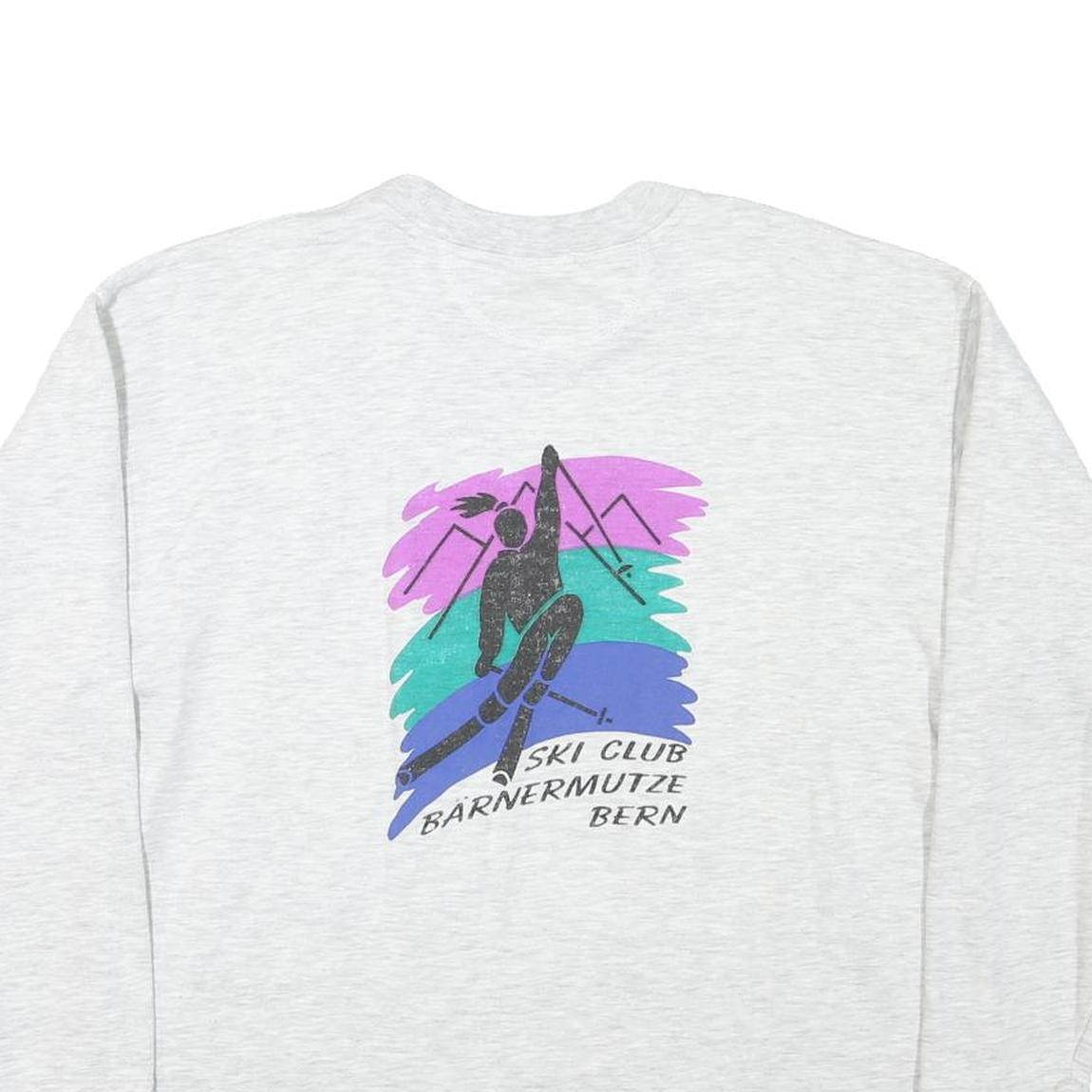 DETTO FATTO Mens White Ski Club Graphic Crew Neck L Cotton Blend Sweatshirt