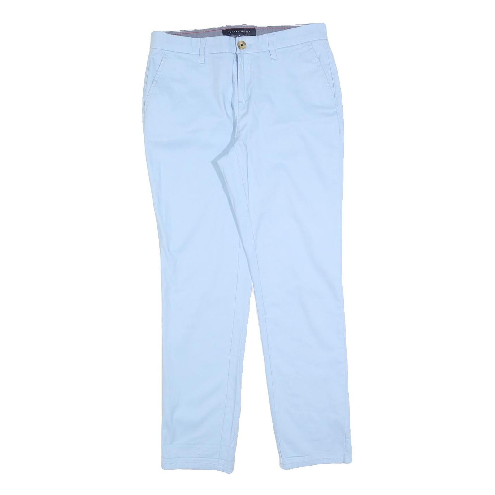 TOMMY HILFIGER Womens Cotton Blend Blue Slim Straight Trousers W30 L29 Casual