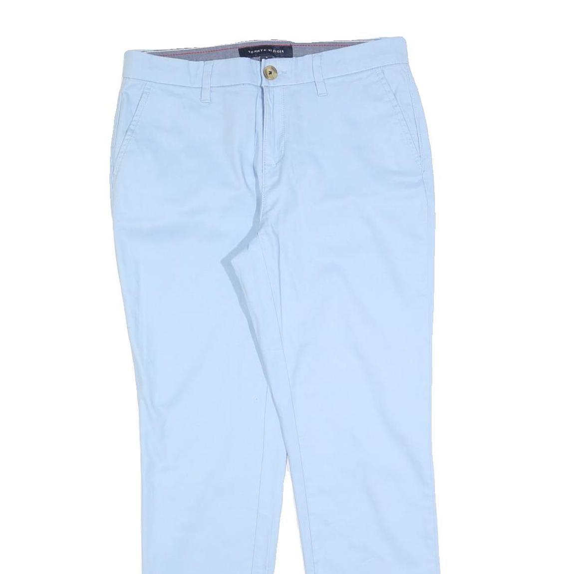 TOMMY HILFIGER Womens Cotton Blend Blue Slim Straight Trousers W30 L29 Casual