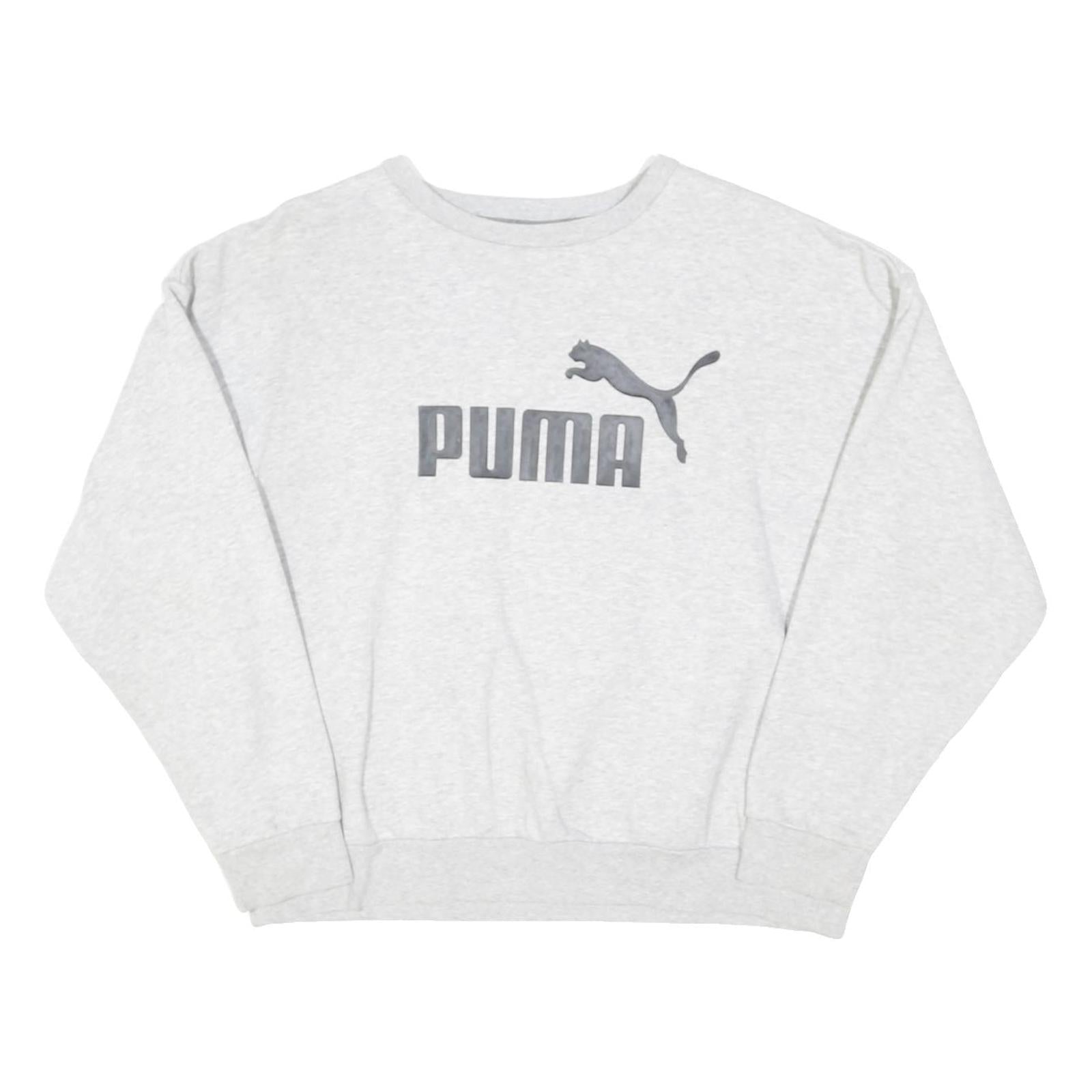 PUMA Womens Grey Cotton Blend Crew Neck XL Sweatshirt Casual Printed Logo