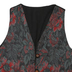 Mens Black & Red Floral Button Jacket M Polyester Blend Floral Pattern Waistcoat