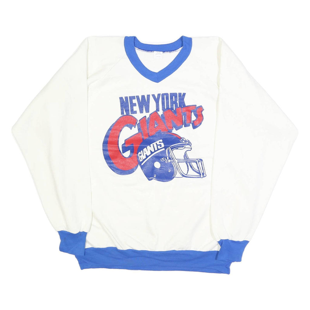 Mens White & Blue New York Giants V-Neck XL Sweatshirt Cotton Blend Retro