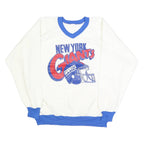 Mens White & Blue New York Giants V-Neck XL Sweatshirt Cotton Blend Retro