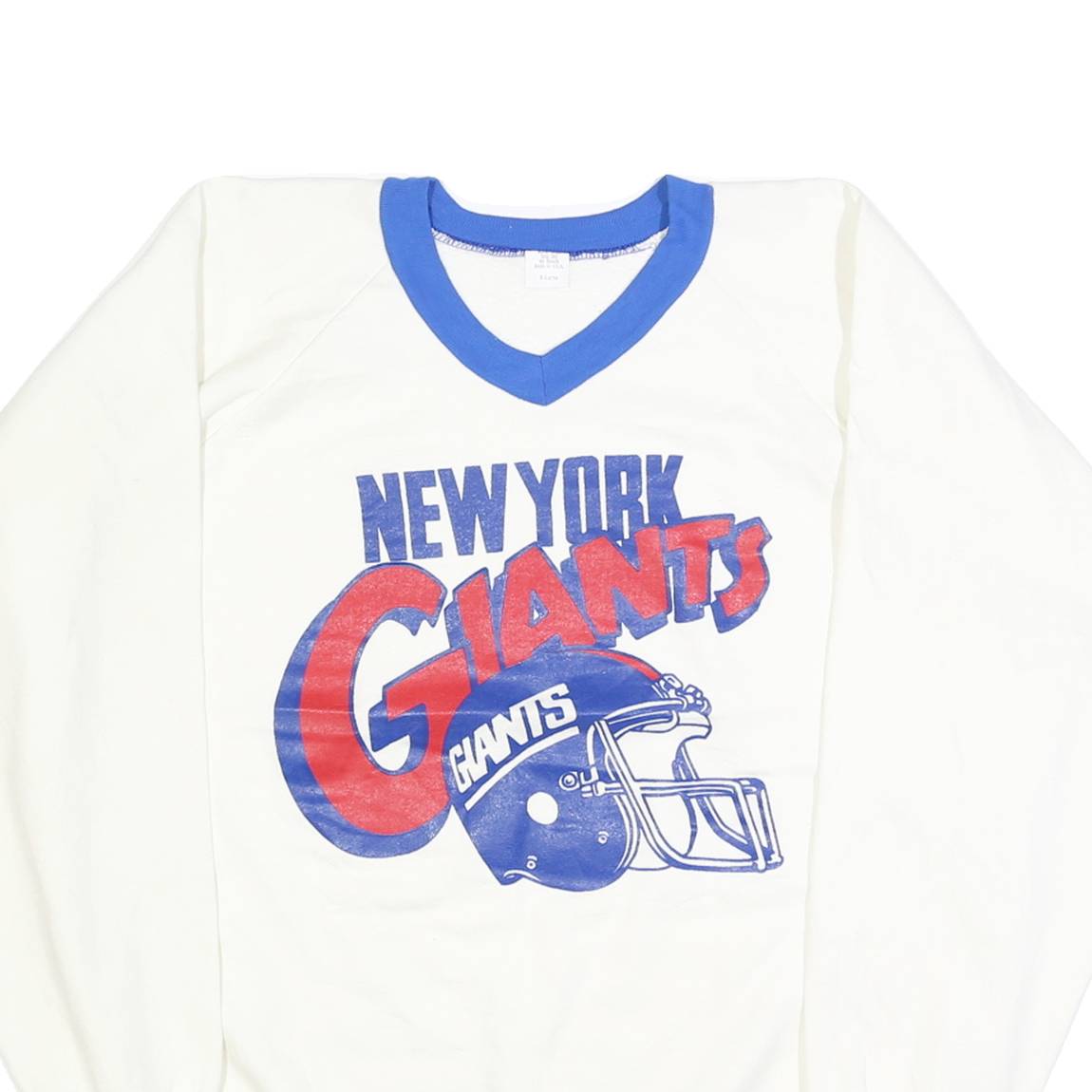 Mens White & Blue New York Giants V-Neck XL Sweatshirt Cotton Blend Retro