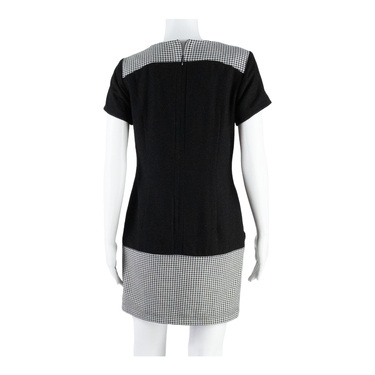 TED BAKER Womens Shift Dress Black Wool Houndstooth Short Sleeve Knee Length M