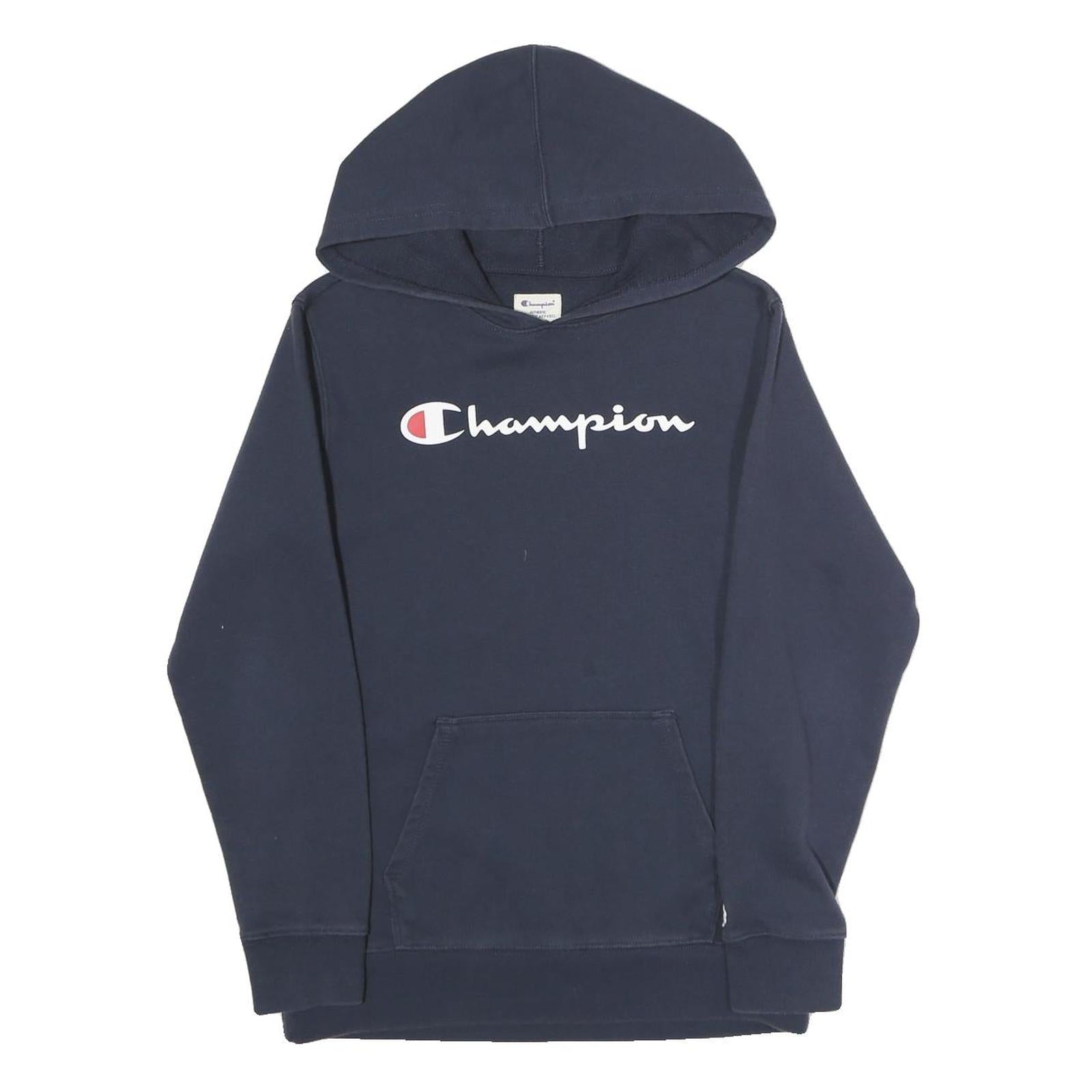 CHAMPION Mens Navy Blue Hoodie L Pullover Logo Sweatshirt Casual
