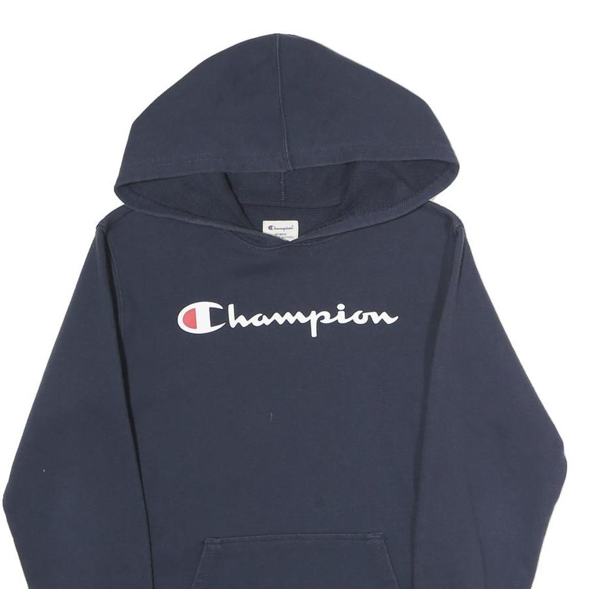 CHAMPION Mens Navy Blue Hoodie L Pullover Logo Sweatshirt Casual