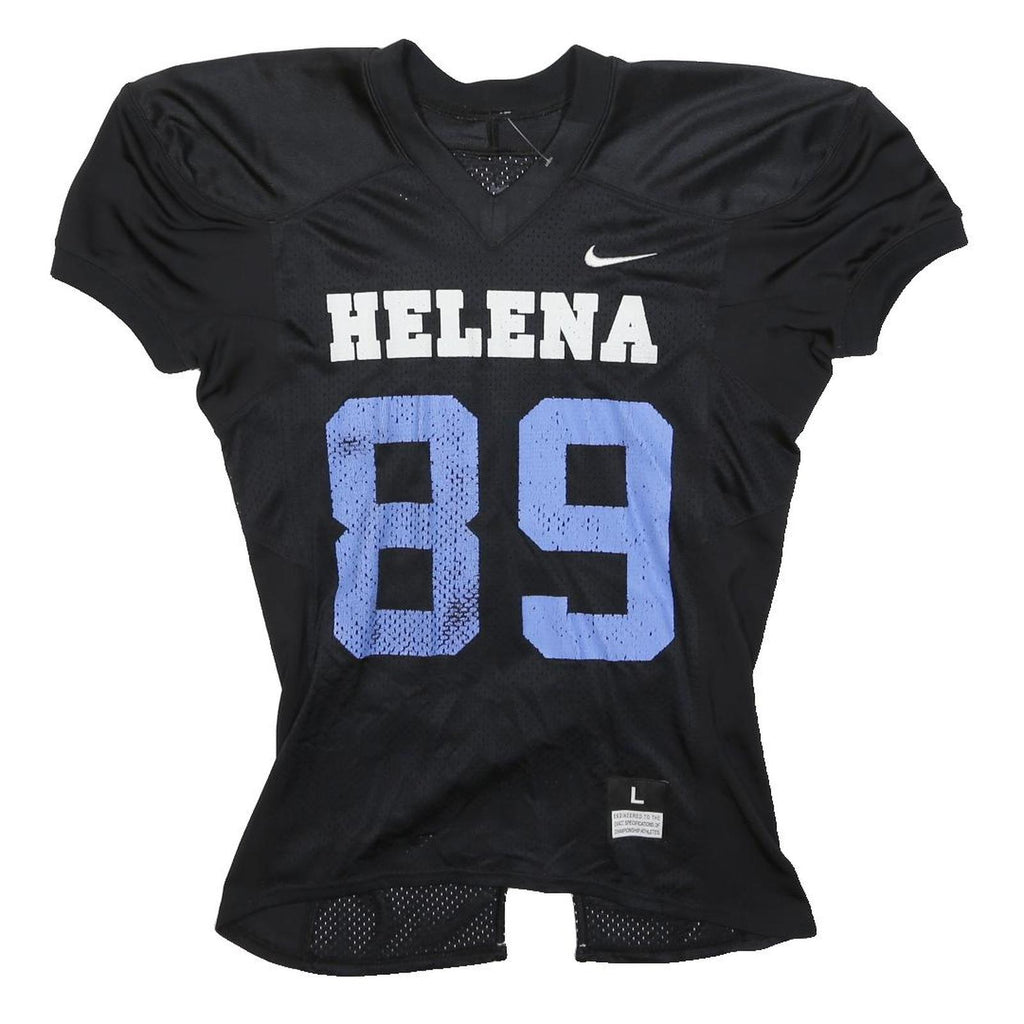 NIKE Mens Black & Blue Helena 89 Football Shirt L Short Sleeve V-Neck Athletic