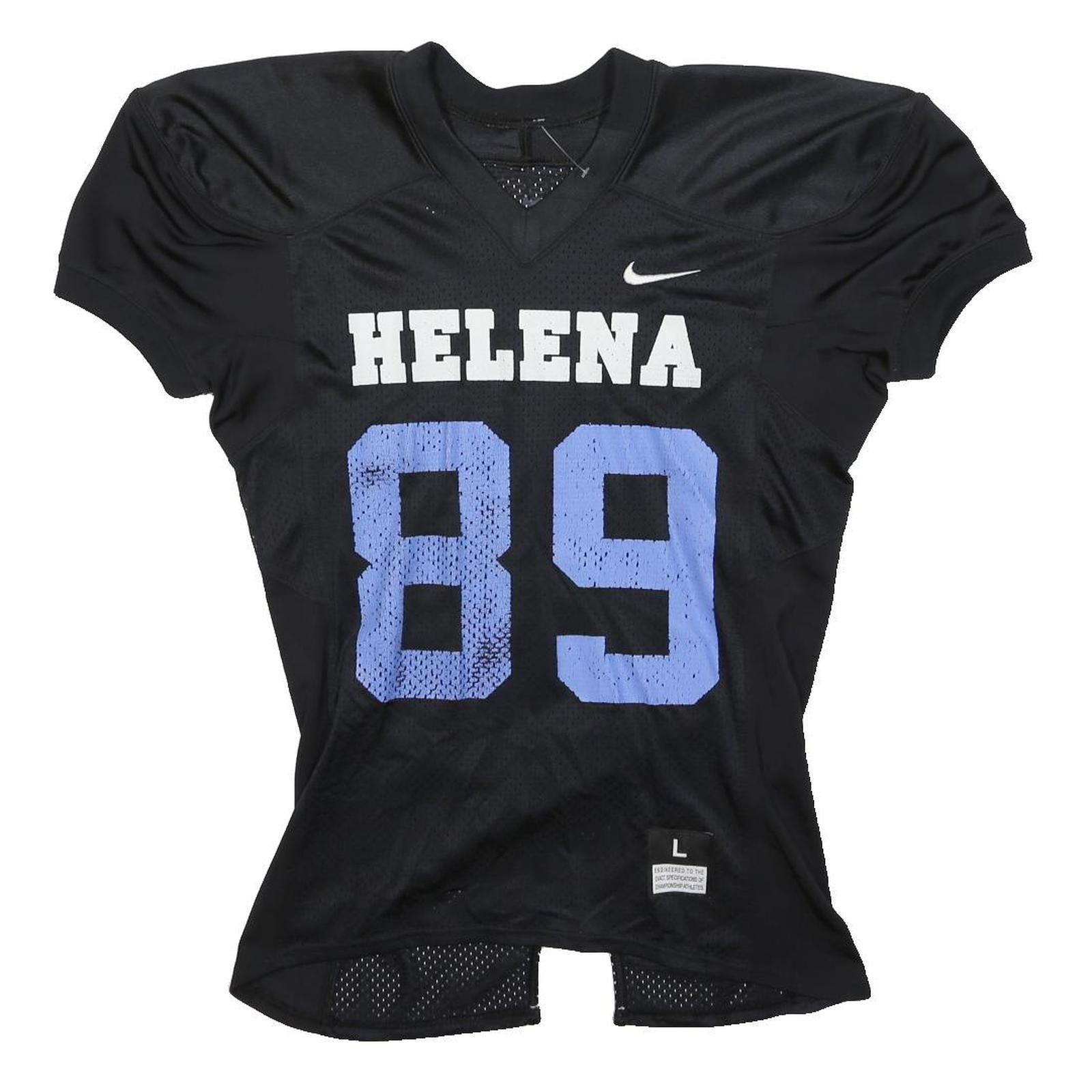 NIKE Mens Black & Blue Helena 89 Football Shirt L Short Sleeve V-Neck Athletic
