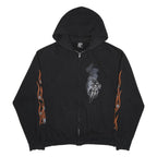K&S Womens Black Motorcycle Print Full Zip Hoodie XL Flame Sleeve Graphic