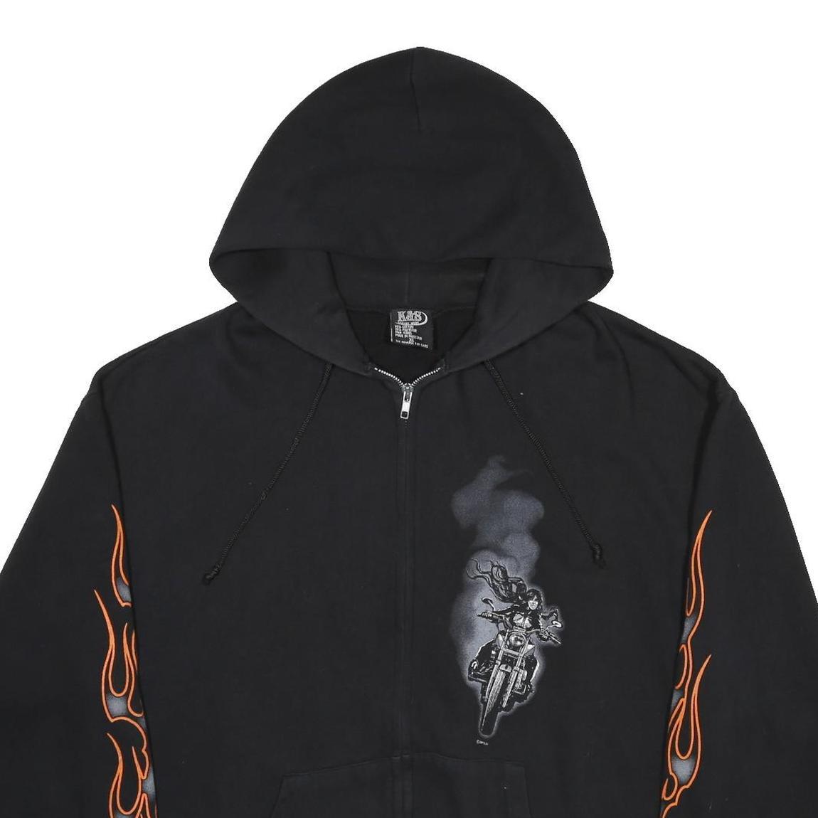 K&S Womens Black Motorcycle Print Full Zip Hoodie XL Flame Sleeve Graphic