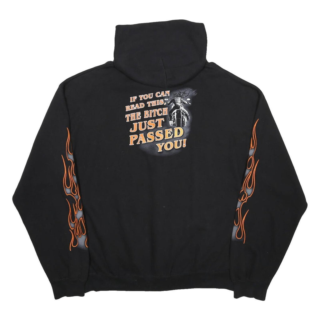 K&S Womens Black Motorcycle Print Full Zip Hoodie XL Flame Sleeve Graphic