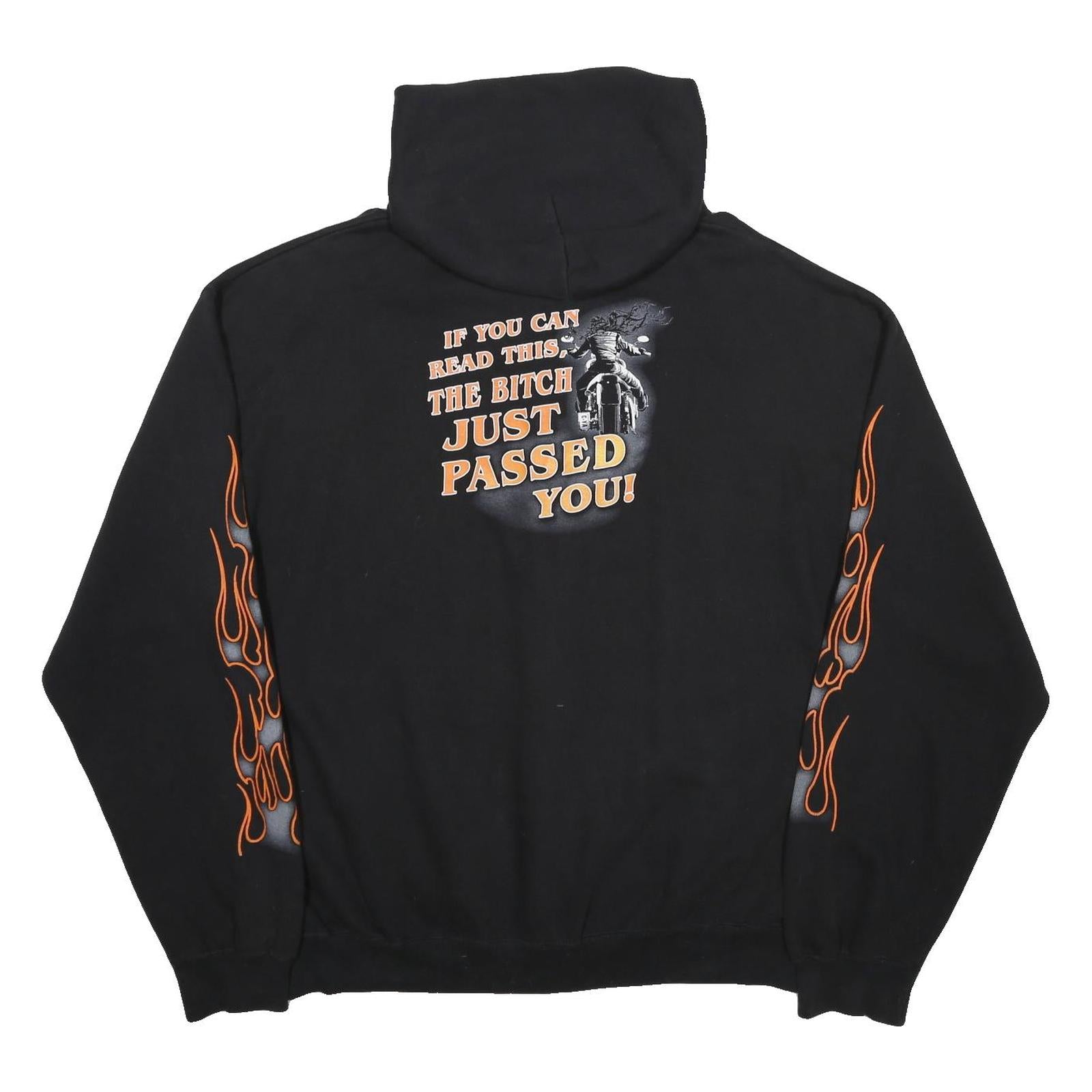 K&S Womens Black Motorcycle Print Full Zip Hoodie XL Flame Sleeve Graphic