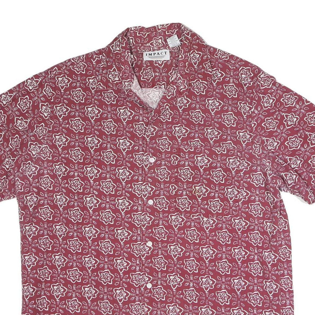 IMPACT Mens Red Floral Print Cotton Shirt L Short Sleeve Casual Summer
