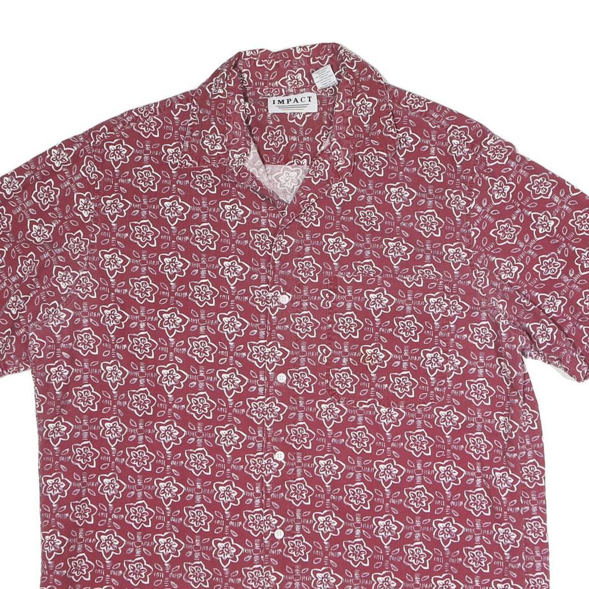 IMPACT Mens Red Floral Print Cotton Shirt L Short Sleeve Casual Summer