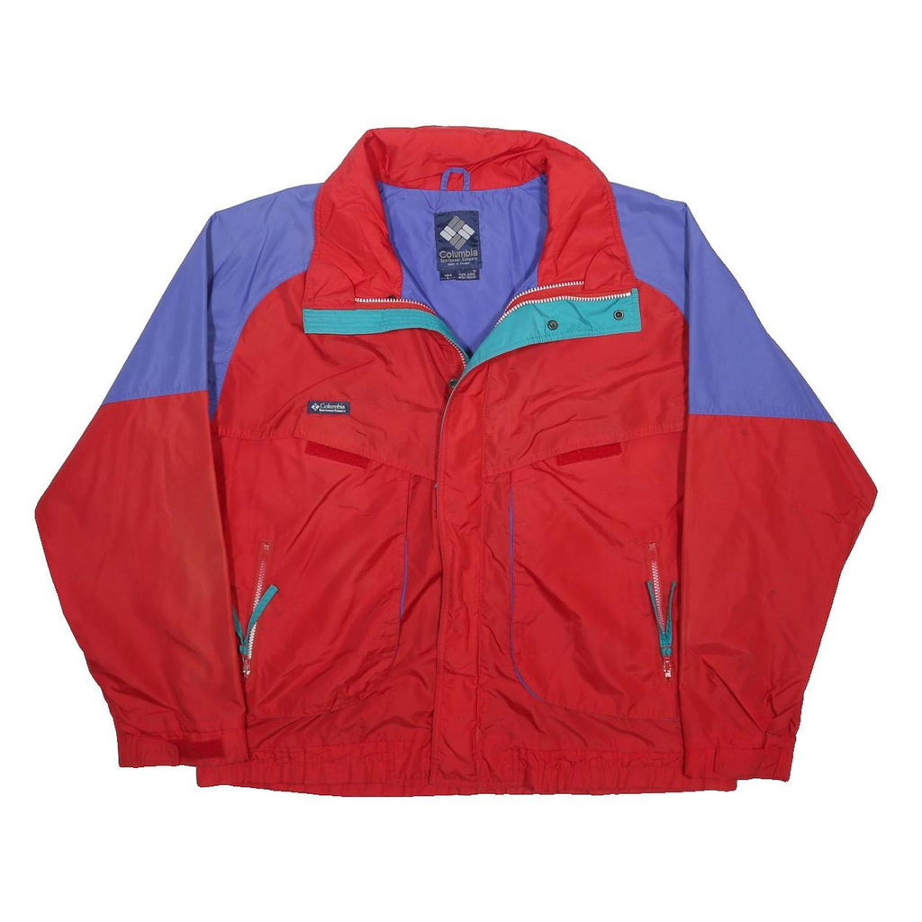 COLUMBIA Mens Red & Blue Outdoor Jacket L Synthetic Woven Plain Zip Lightweight