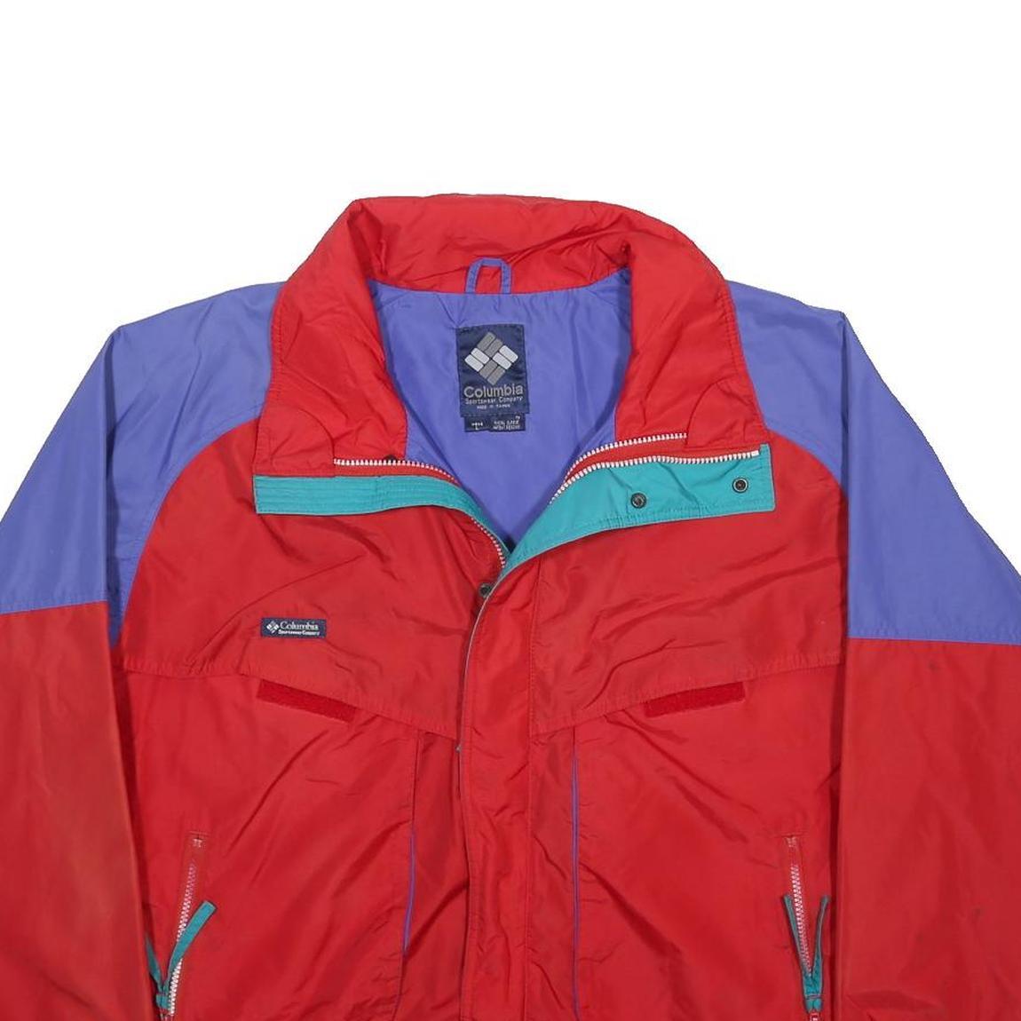 COLUMBIA Mens Red & Blue Outdoor Jacket L Synthetic Woven Plain Zip Lightweight