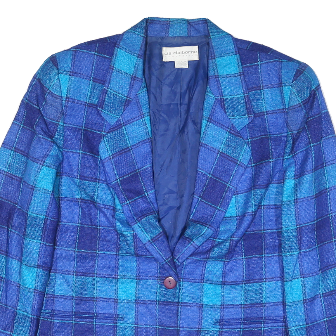 LIZ CLAIBORNE Womens Blue & Navy Checked Tailored Jacket M Polyester Blend